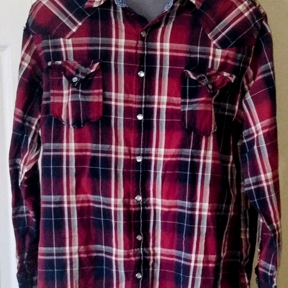 Roper Western Shirt Mens XL Red White Blue Pearl Snaps Short Sleeve Pockets - Picture 1 of 10